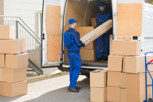 Commercial moving team preparing office relocation in Stratford